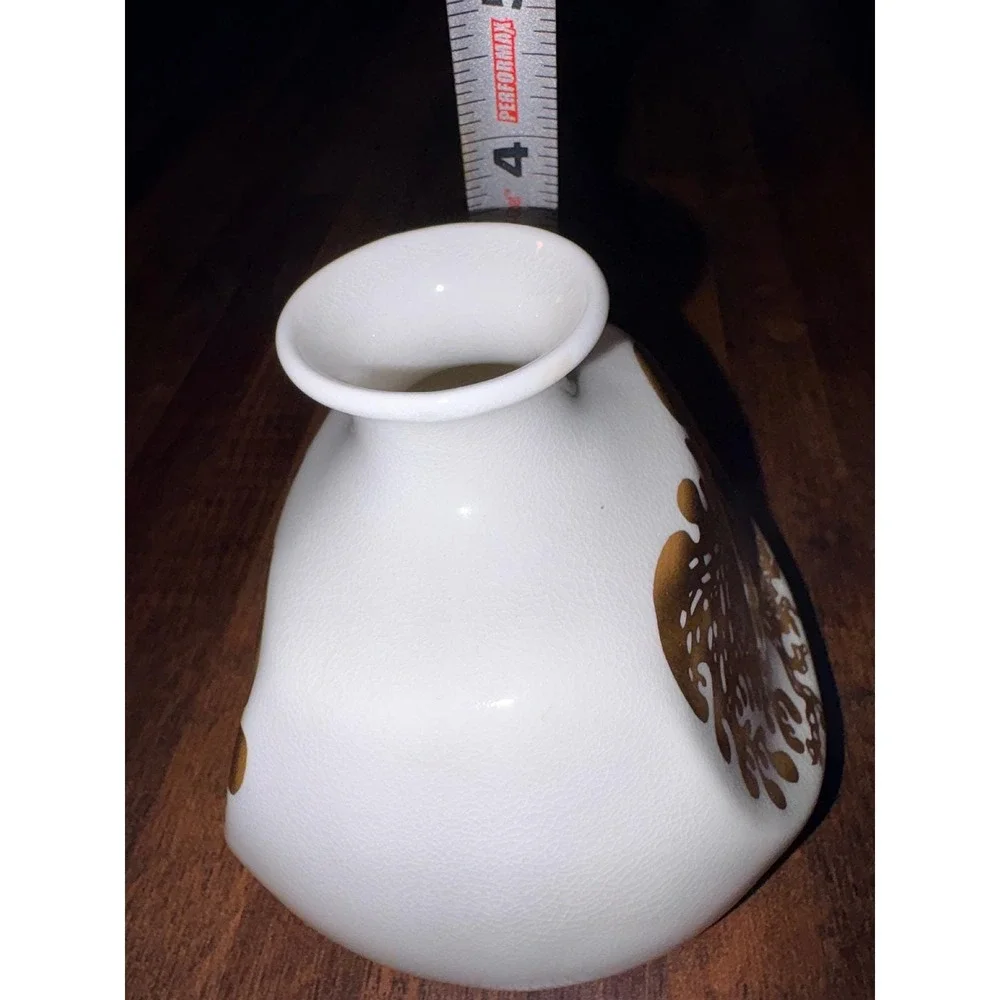 Highland Fine Bone China Scotland Bud Vase Gold Tree of Life White Crackle Glaze